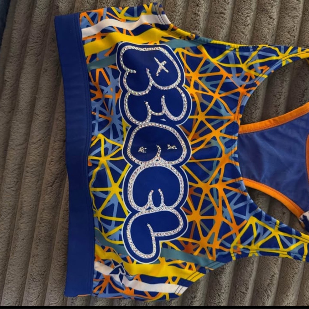 Rebel Spirit Blue and Yellow Bikini with Intricate Geometric Design